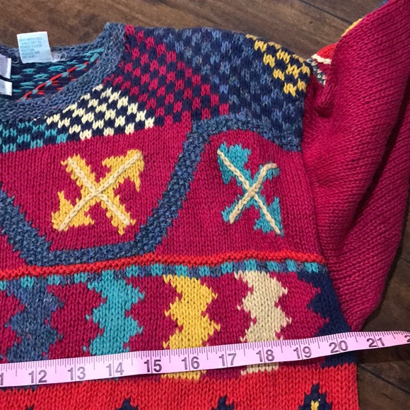Vintage 90s Hand Knit Heavy Geometric Sweater - Picture 5 of 7